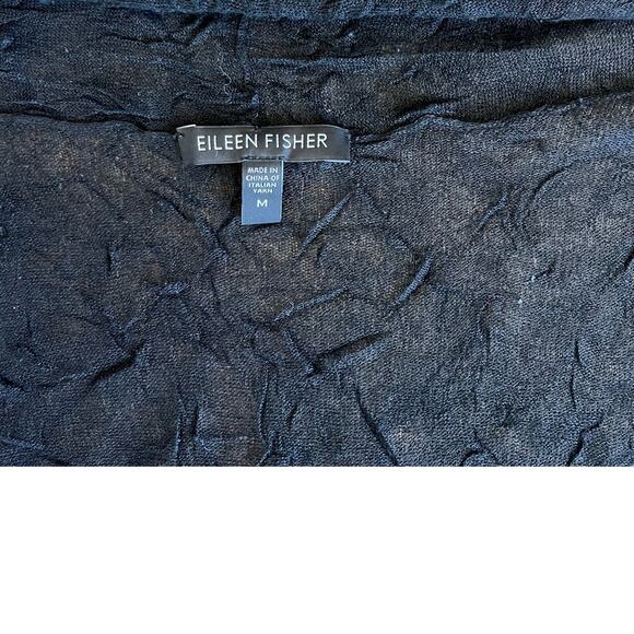 Eileen Fisher Cardigan Size Medium Black Textured Long Semi-Sheer Elbow Sleeve - Picture 7 of 9